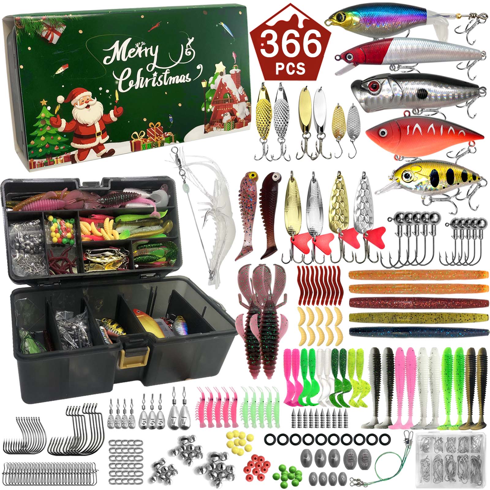 411/366/136/86個入りのクリスマスフィッシングル - Fishing Lure Topwater のレビューと価格