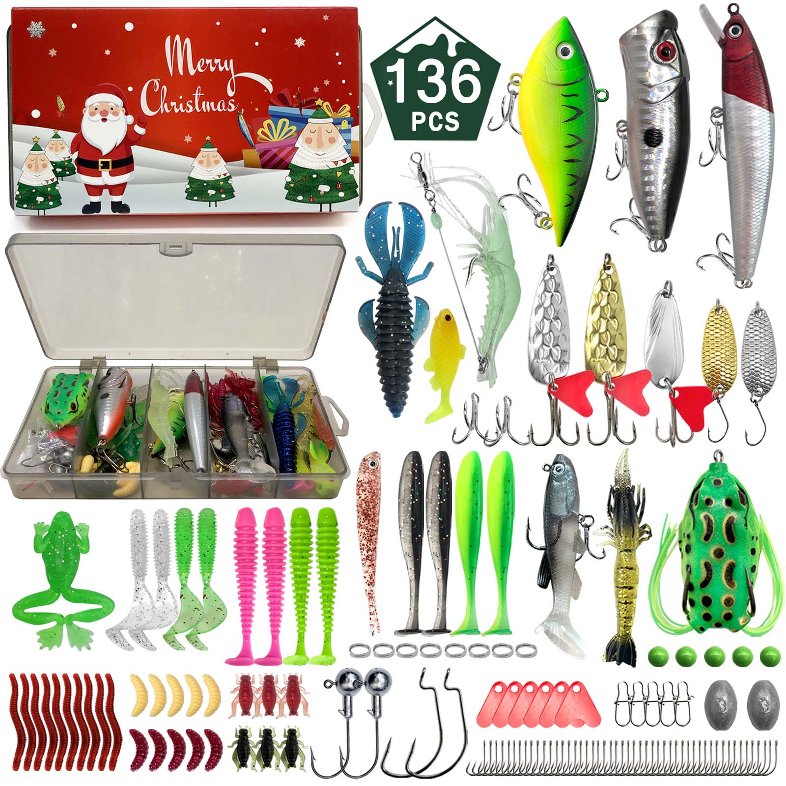 411/366/136/86個入りのクリスマスフィッシングル - Fishing Lure Topwater のレビューと価格
