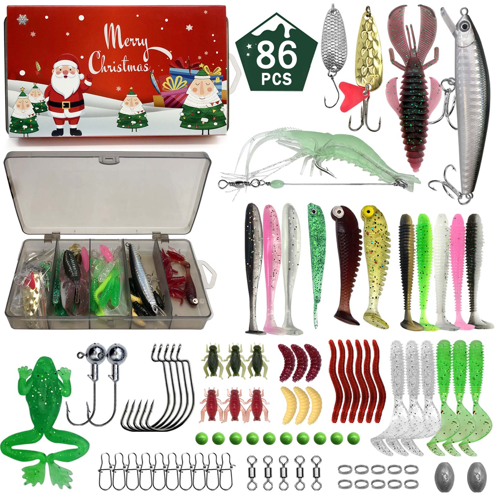 411/366/136/86個入りのクリスマスフィッシングル - Fishing Lure Topwater のレビューと価格