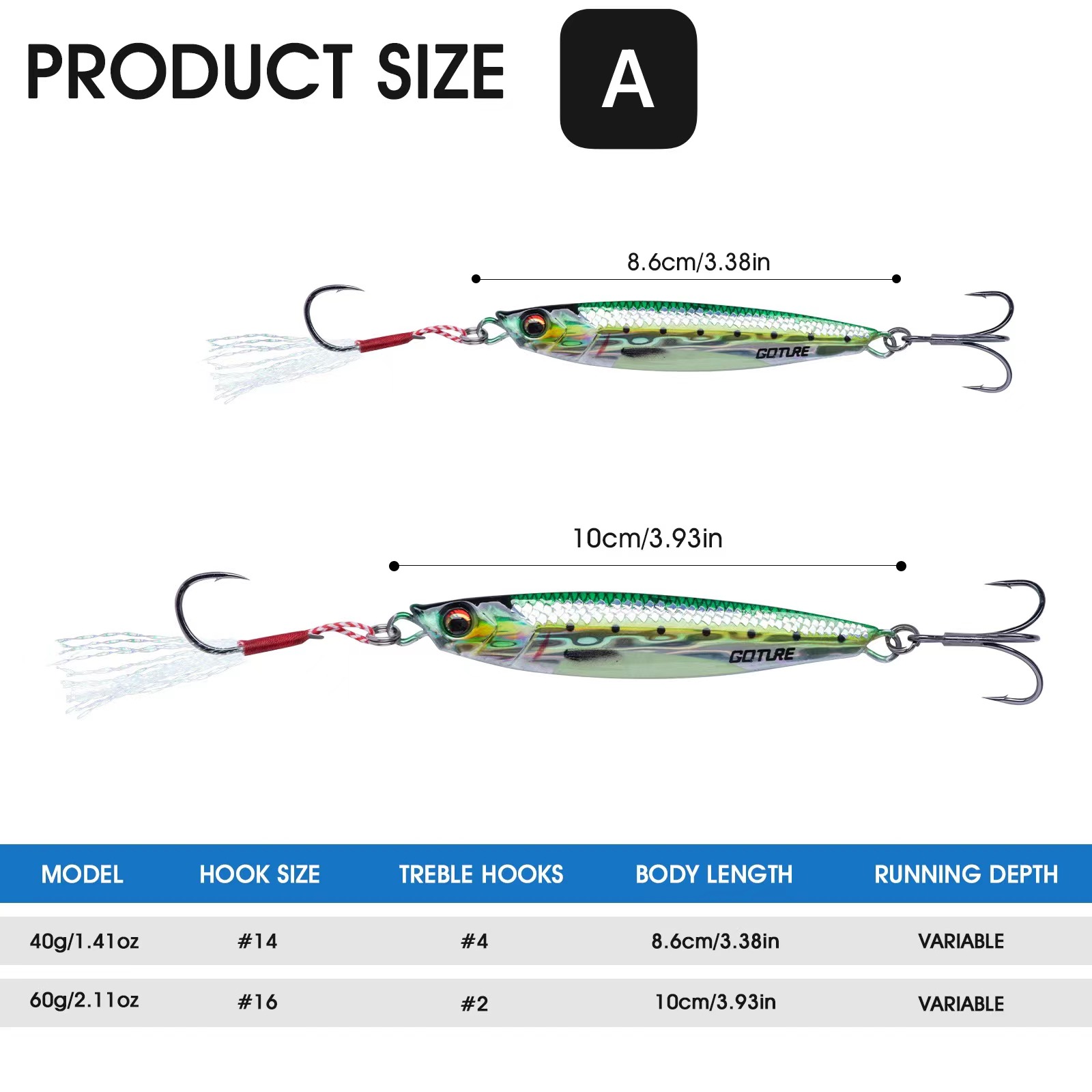 Goture-金属釣りルアー,40g, 60g, 80g,ジ - Fishing Lure Spoon のレビューと価格