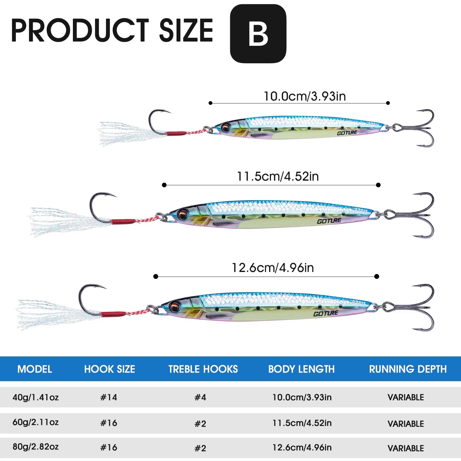 Goture-金属釣りルアー,40g, 60g, 80g,ジ - Fishing Lure Spoon のレビューと価格